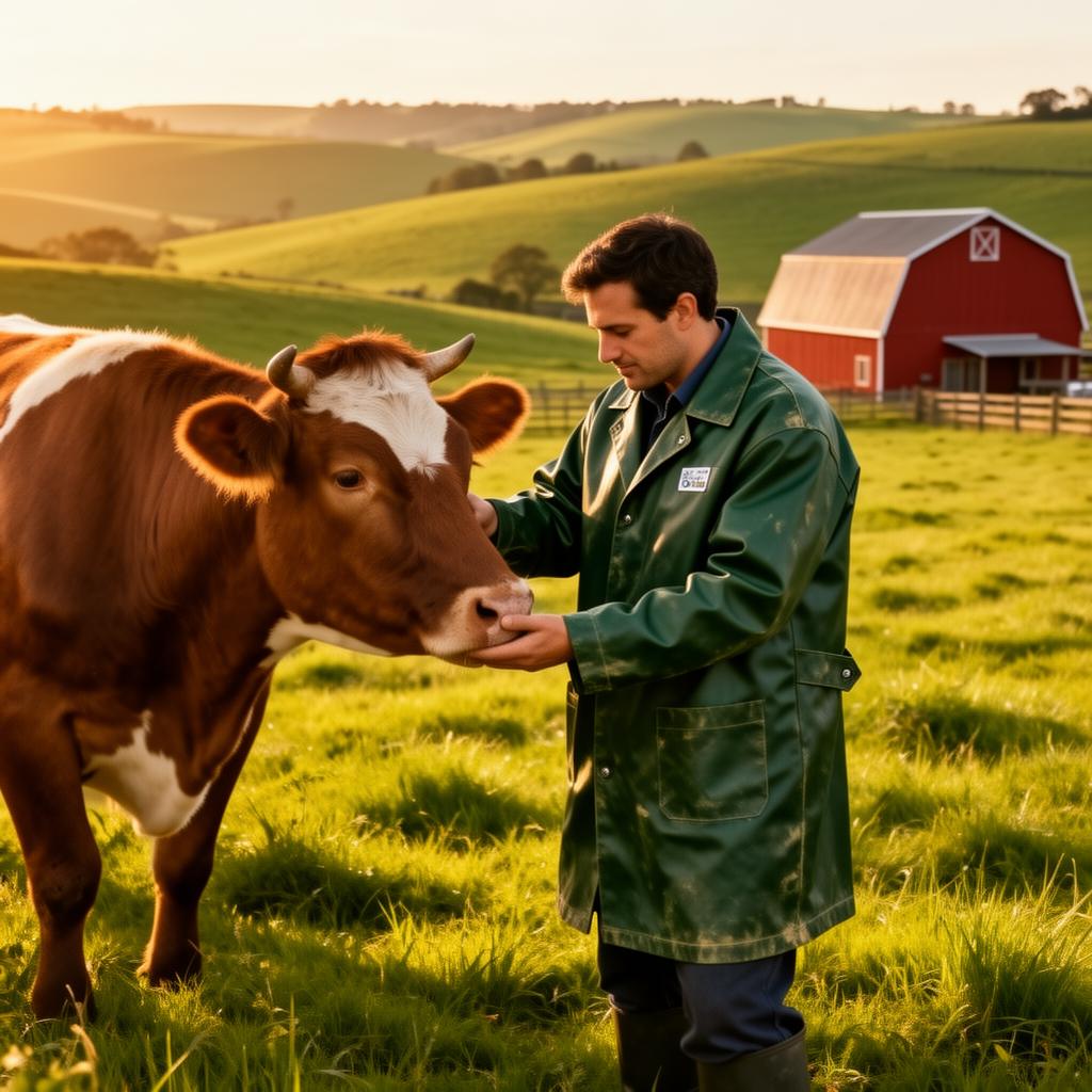 Malcom Fisher examining livestock on a farm